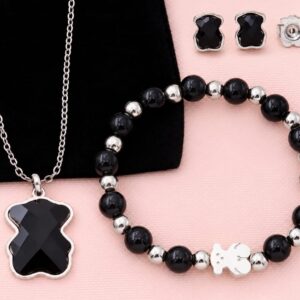 Conjunto de oso negro y pulsera de cuentas