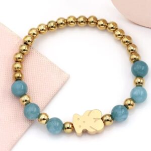 Pulsera de cuentas de color y oso dorado