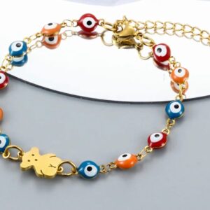 Pulsera de ojitos y oso dorado