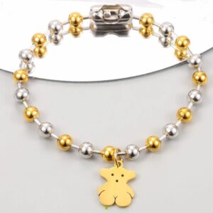 Pulsera de bolitas en dos tonos con oso